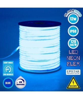 GLOBOSTAR® NEOTUBE 70595 Ταινία Neon Flex LED 12W-m 600lm-m 360° DC 220-240V Αδιάβροχο IP65 120 x SMD2835 Chip-m Μπλε Dimmable - Sanan SMD Chip - Μ100 x Π1.3 x Υ1.3cm - 3 Χρόνια Εγγύηση